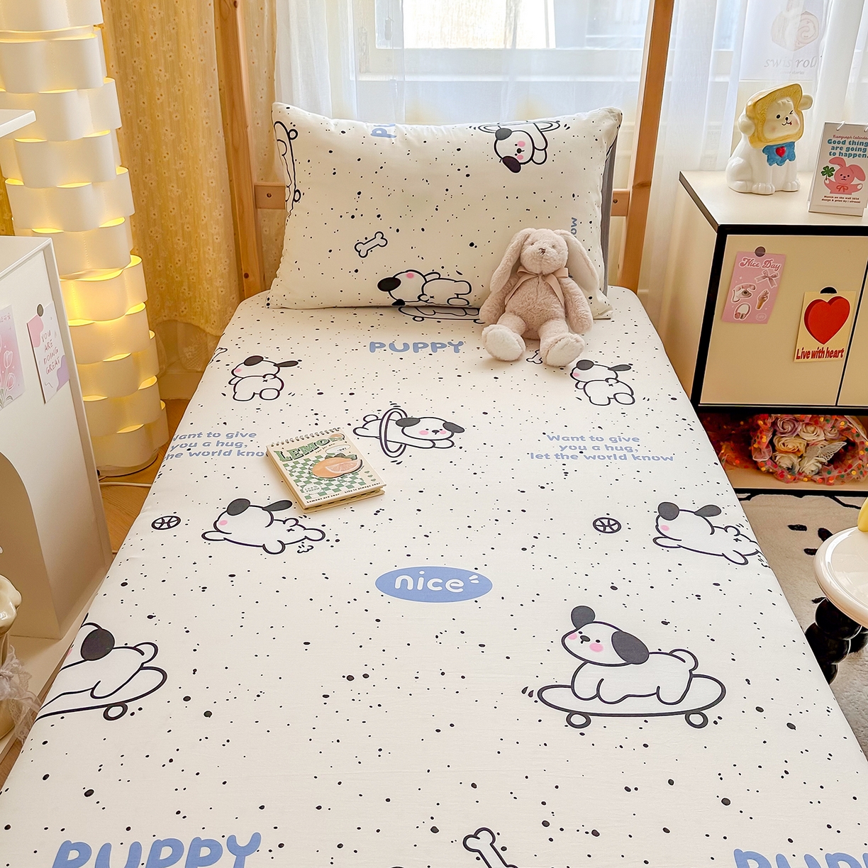 91家纺网 家纺一手货源 找家纺 妮可 2025热款花型全包床垫套褥子套（AB双版A全棉B绒） 可爱修狗