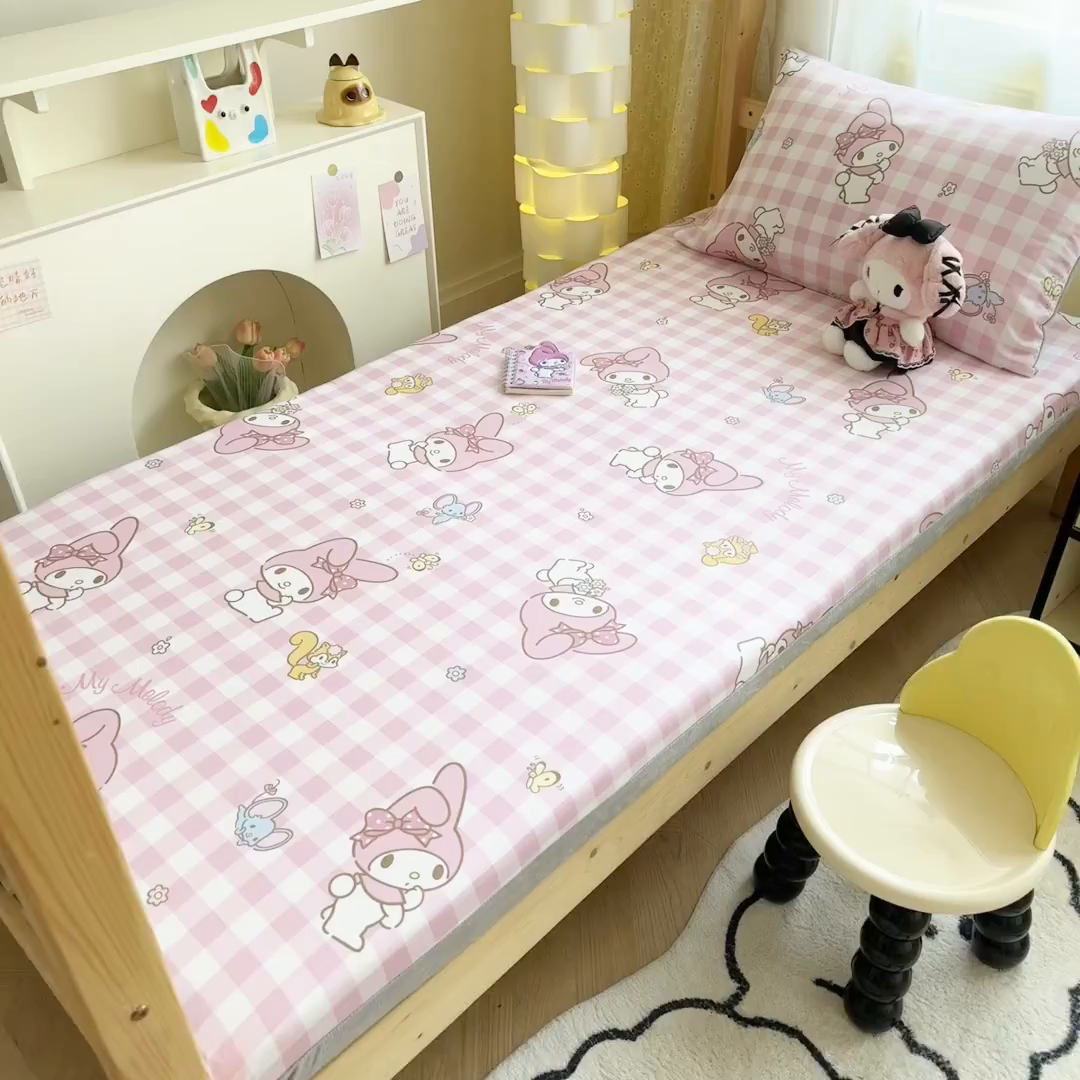 91家纺网 家纺一手货源 找家纺 妮可 2025热款花型全包床垫套褥子套（AB双版A全棉B绒） 粉格美乐蒂