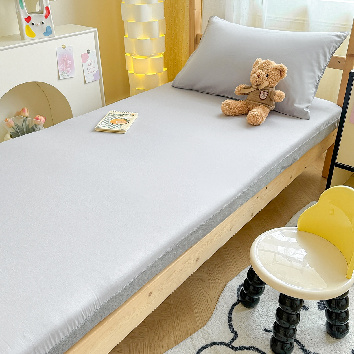 91家纺网 家纺一手货源 找家纺 妮可 2025热款花型全包床垫套褥子套（AB双版A全棉B绒） 绅士灰