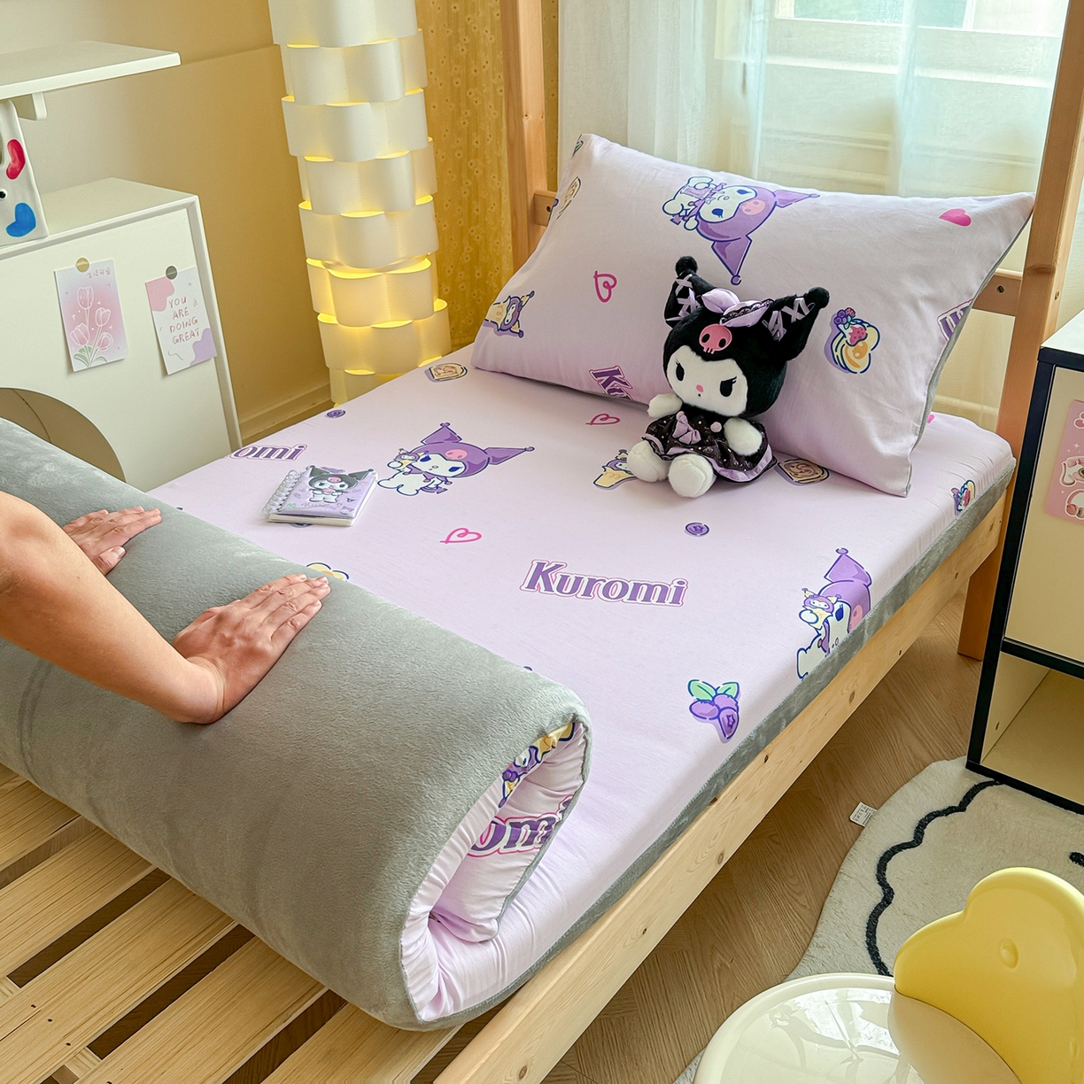 91家纺网 家纺一手货源 找家纺 妮可 2025热款花型全包床垫套褥子套（AB双版A全棉B绒） 甜心库洛米