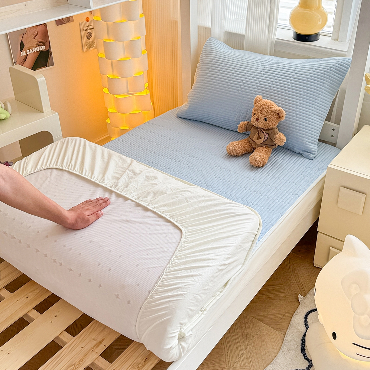 妮可 2025新款卡通印花学生宿舍原棉夹棉床笠系列 蓝