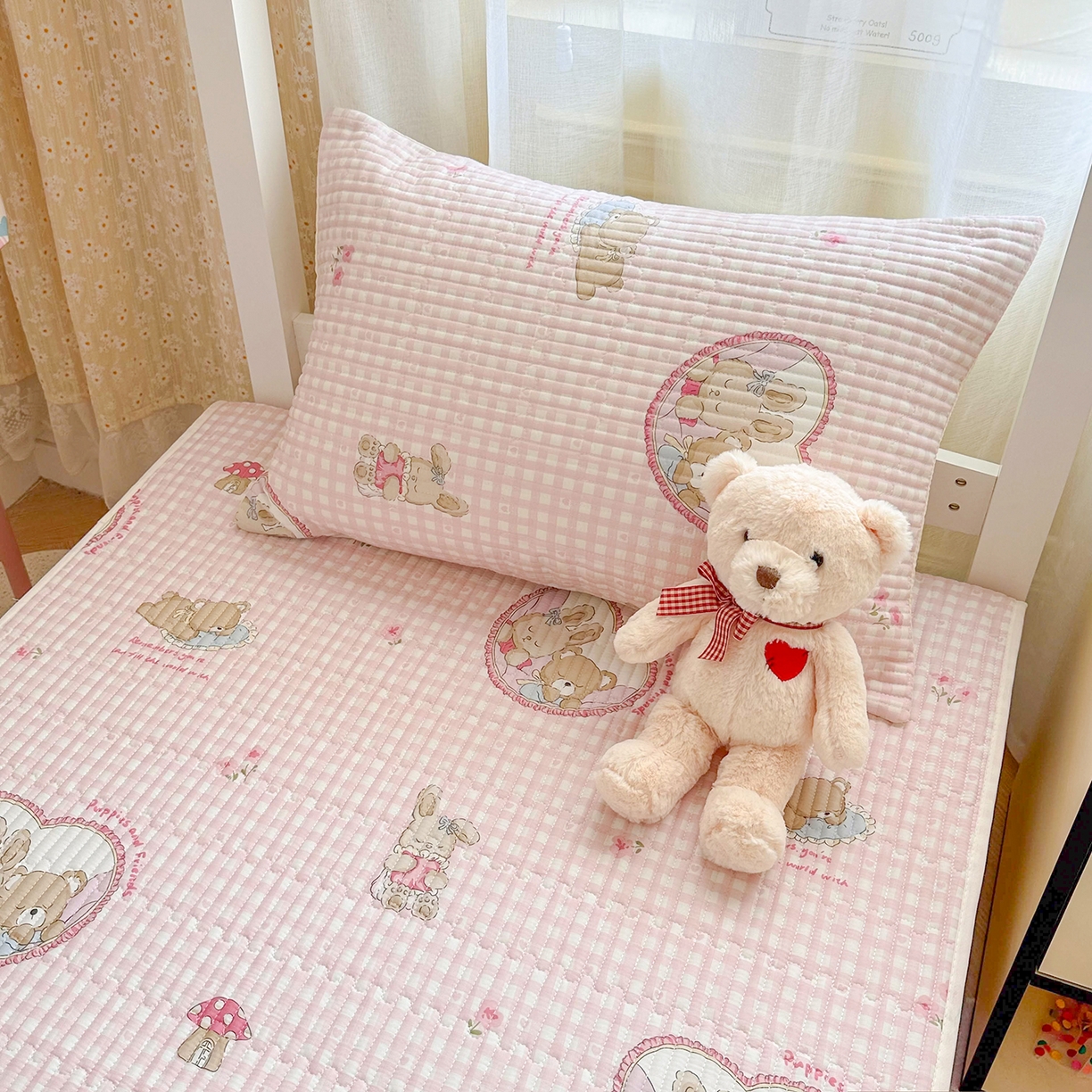 91家纺网 家纺一手货源 找家纺 妮可 2025新款卡通印花学生宿舍原棉夹棉床笠系列 珍妮