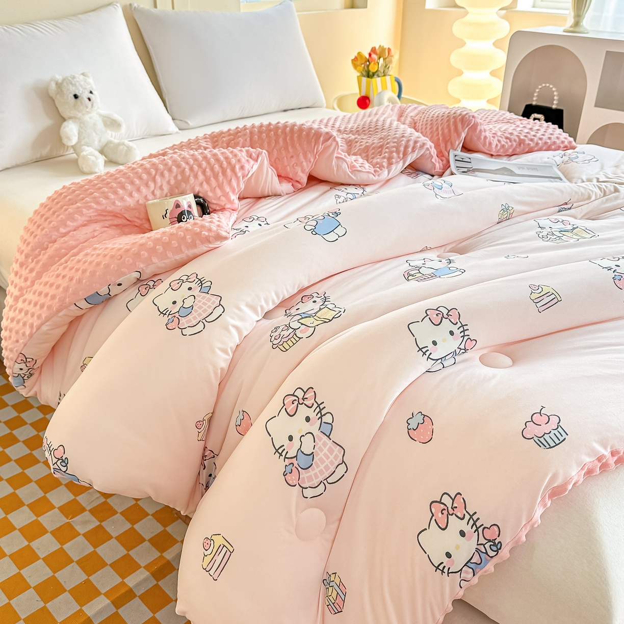 91家纺网 家纺一手货源 找家纺 纯优家纺 2025秋冬新款针织棉豆豆绒大豆秋冬被被子被芯（量大询价） 凯迪猫