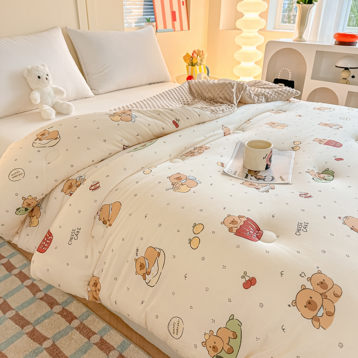 91家纺网 家纺一手货源 找家纺 纯优家纺 2025秋冬新款针织棉豆豆绒大豆秋冬被被子被芯（量大询价） 卡皮巴拉