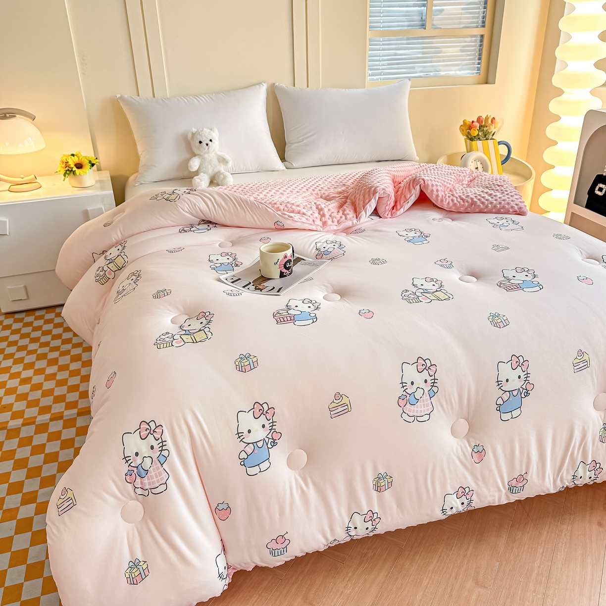 91家纺网 家纺一手货源 找家纺 纯优家纺 2025秋冬新款针织棉豆豆绒大豆秋冬被被子被芯（量大询价） 凯迪猫