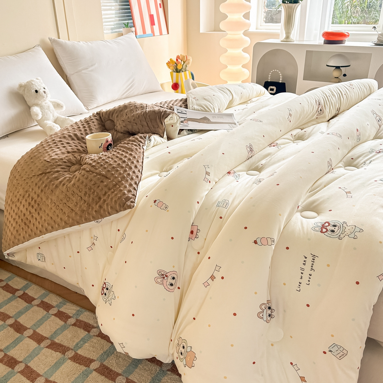 91家纺网 家纺一手货源 找家纺 纯优家纺 2025秋冬新款针织棉豆豆绒大豆秋冬被被子被芯（量大询价） 拉布布