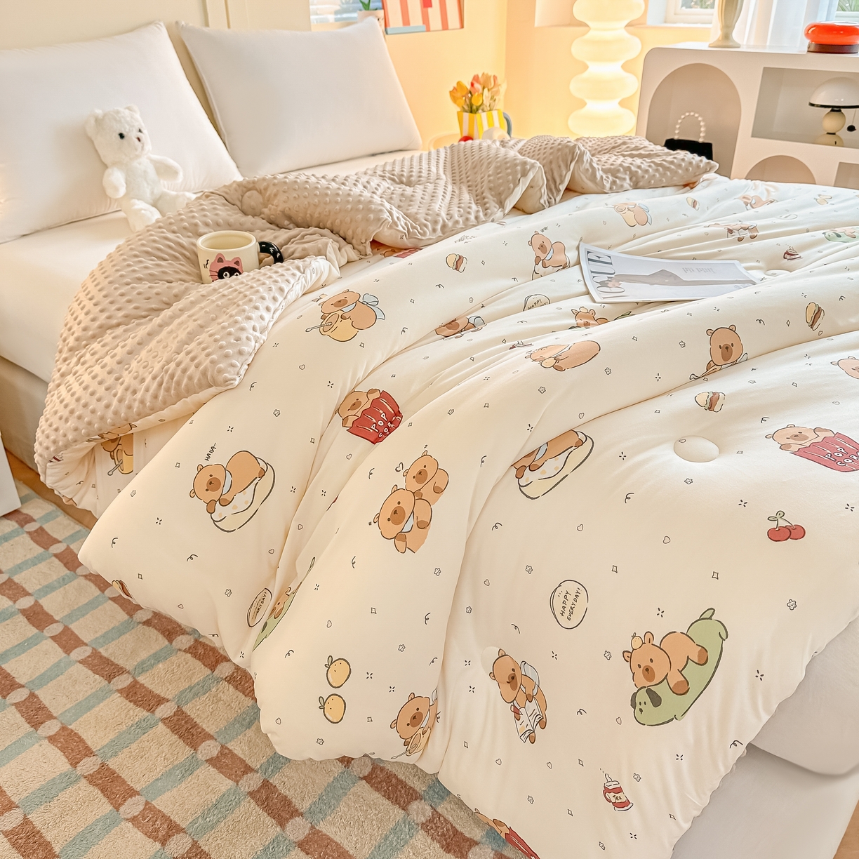 91家纺网 家纺一手货源 找家纺 纯优家纺 2025秋冬新款针织棉豆豆绒大豆秋冬被被子被芯（量大询价） 卡皮巴拉