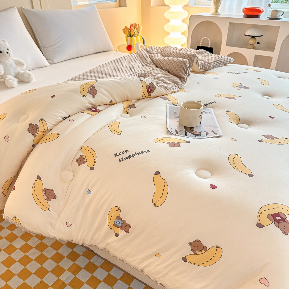 91家纺网 家纺一手货源 找家纺 纯优家纺 2025秋冬新款针织棉豆豆绒大豆秋冬被被子被芯（量大询价） 香蕉熊