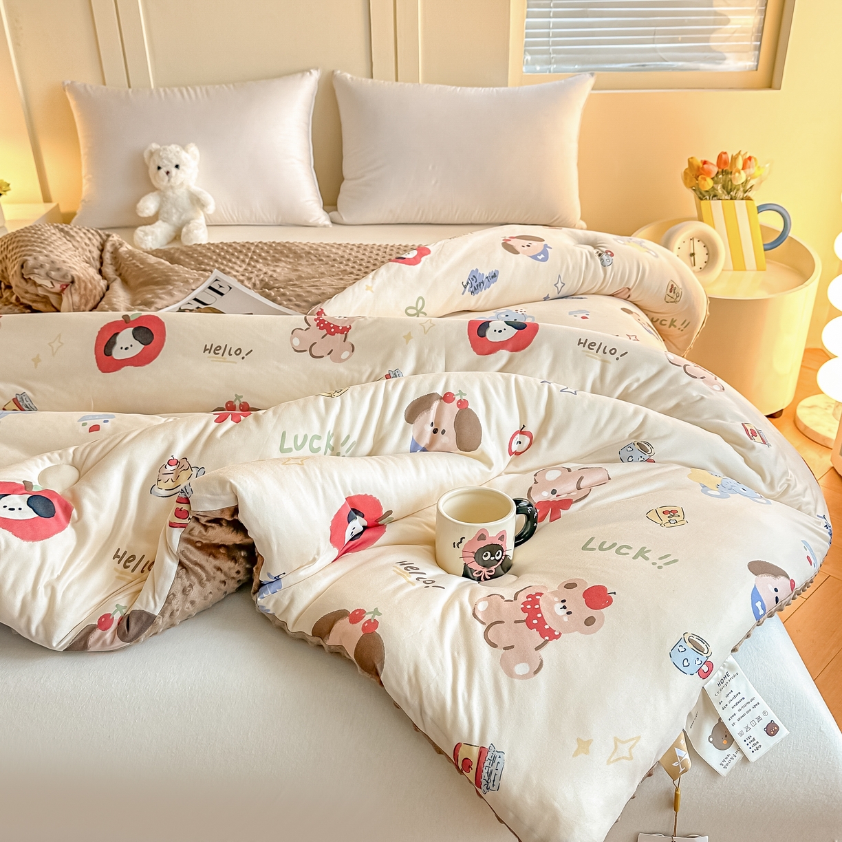 91家纺网 家纺一手货源 找家纺 纯优家纺 2025秋冬新款针织棉豆豆绒大豆秋冬被被子被芯（量大询价） 平安狗