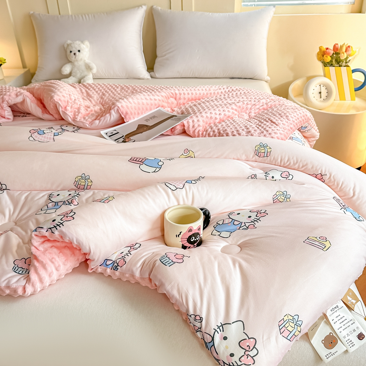 91家纺网 家纺一手货源 找家纺 纯优家纺 2025秋冬新款针织棉豆豆绒大豆秋冬被被子被芯（量大询价） 凯迪猫