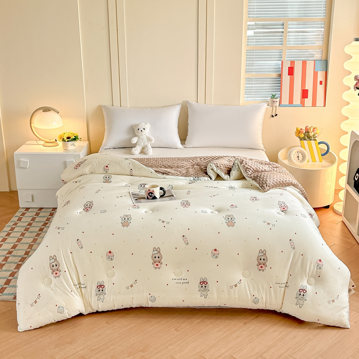 91家纺网 家纺一手货源 找家纺 纯优家纺 2025秋冬新款针织棉豆豆绒大豆秋冬被被子被芯（量大询价） 拉布布