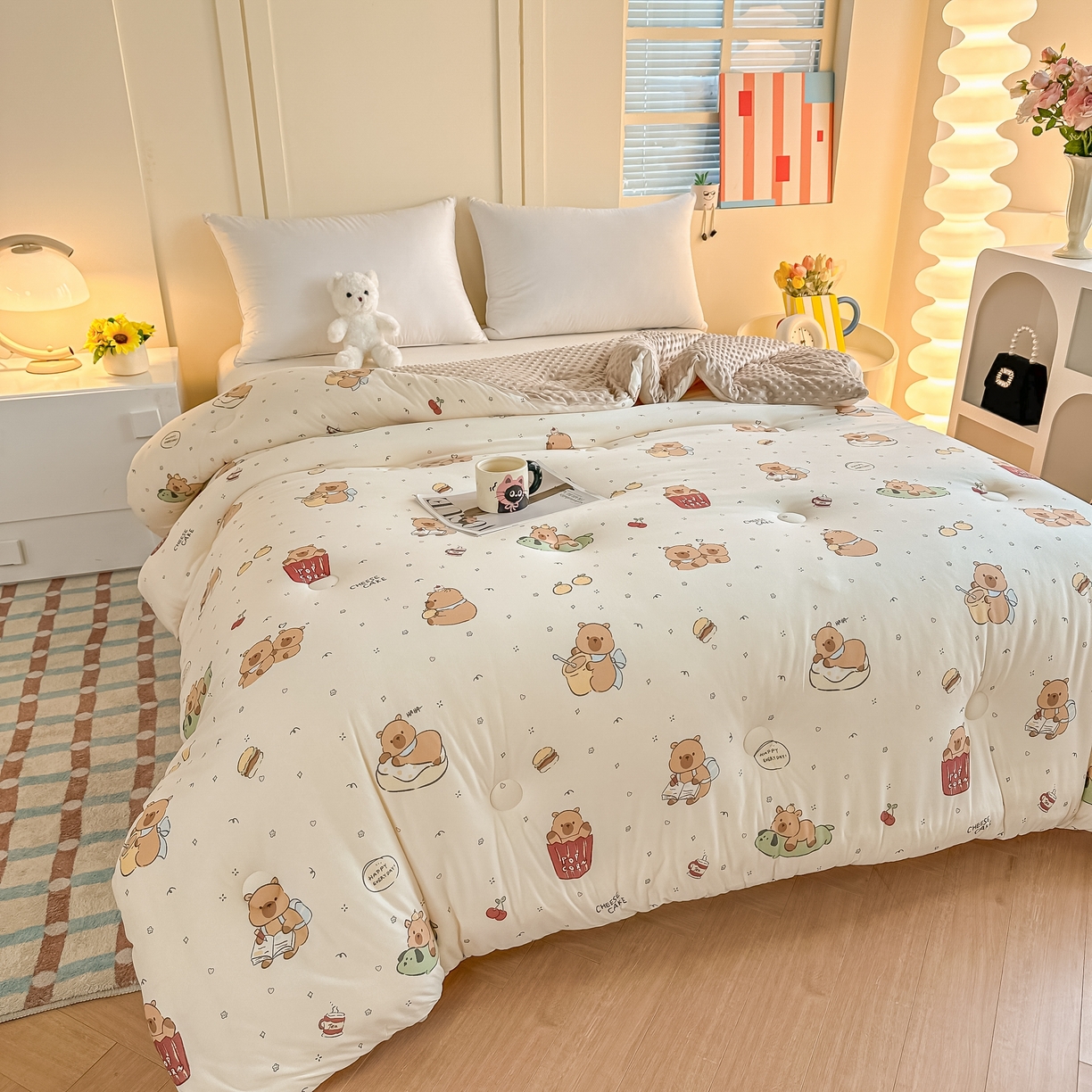 91家纺网 家纺一手货源 找家纺 纯优家纺 2025秋冬新款针织棉豆豆绒大豆秋冬被被子被芯（量大询价） 卡皮巴拉