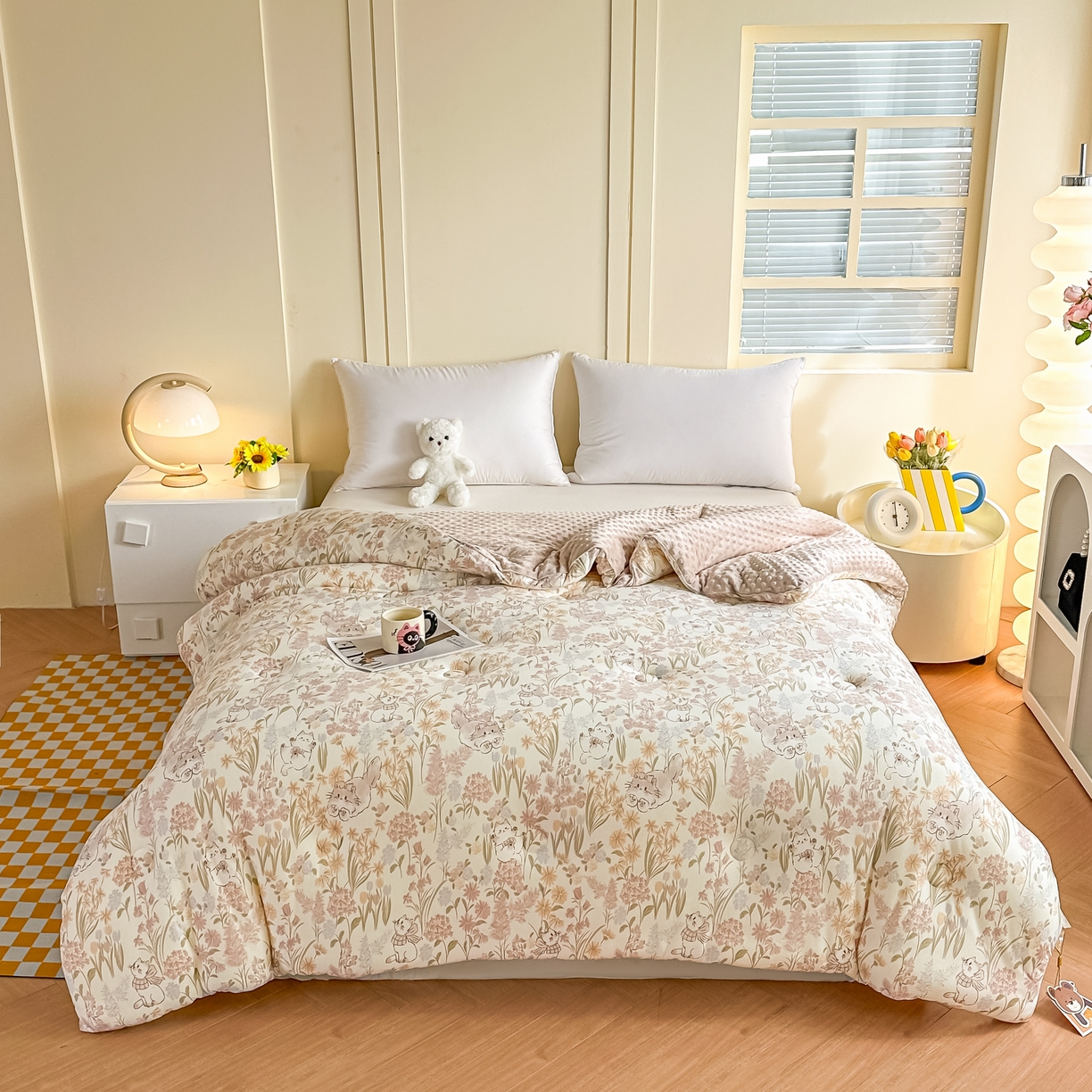 91家纺网 家纺一手货源 找家纺 纯优家纺 2025秋冬新款针织棉豆豆绒大豆秋冬被被子被芯（量大询价） 招财猫