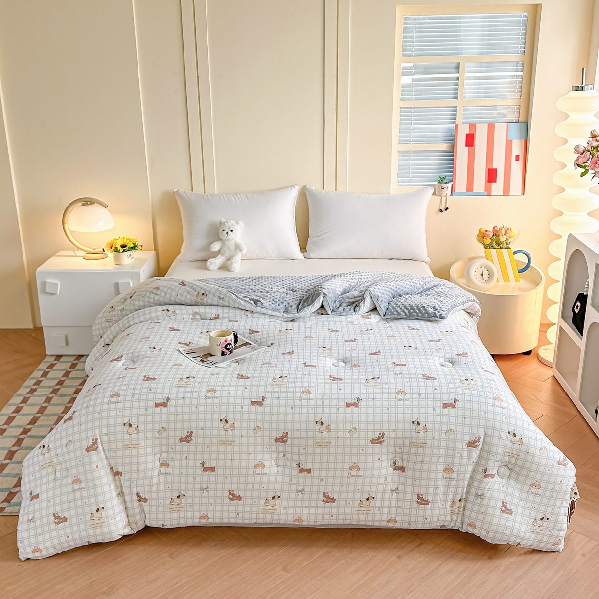 91家纺网 家纺一手货源 找家纺 纯优家纺 2025秋冬新款针织棉豆豆绒大豆秋冬被被子被芯（量大询价） 丹尼狗