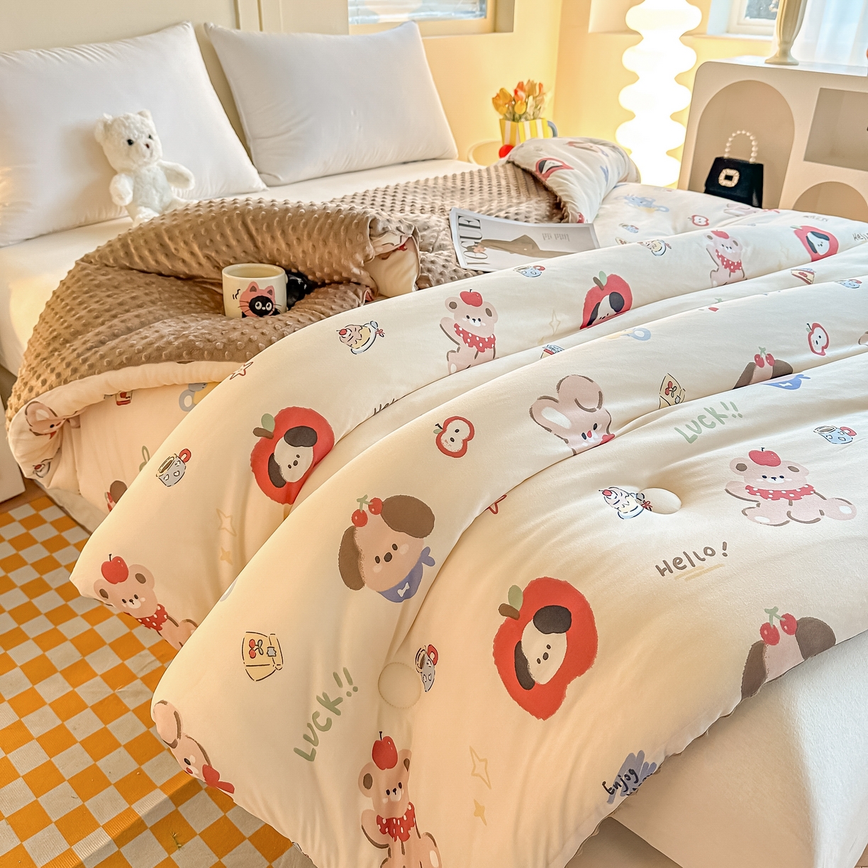 91家纺网 家纺一手货源 找家纺 纯优家纺 2025秋冬新款针织棉豆豆绒大豆秋冬被被子被芯（量大询价） 平安狗