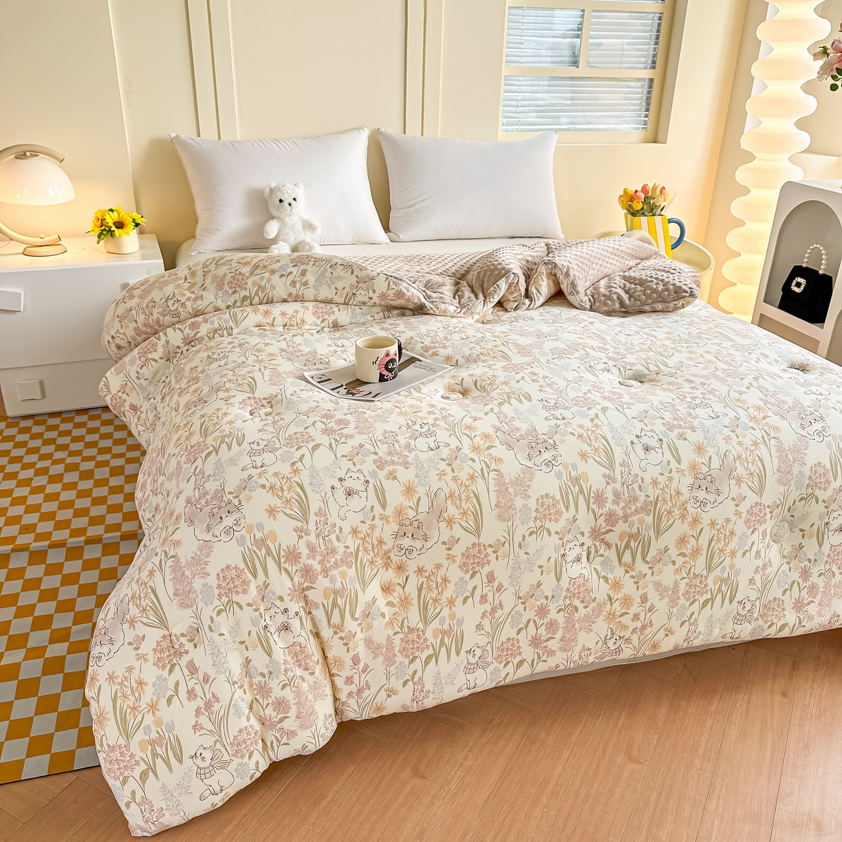 91家纺网 家纺一手货源 找家纺 纯优家纺 2025秋冬新款针织棉豆豆绒大豆秋冬被被子被芯（量大询价） 招财猫