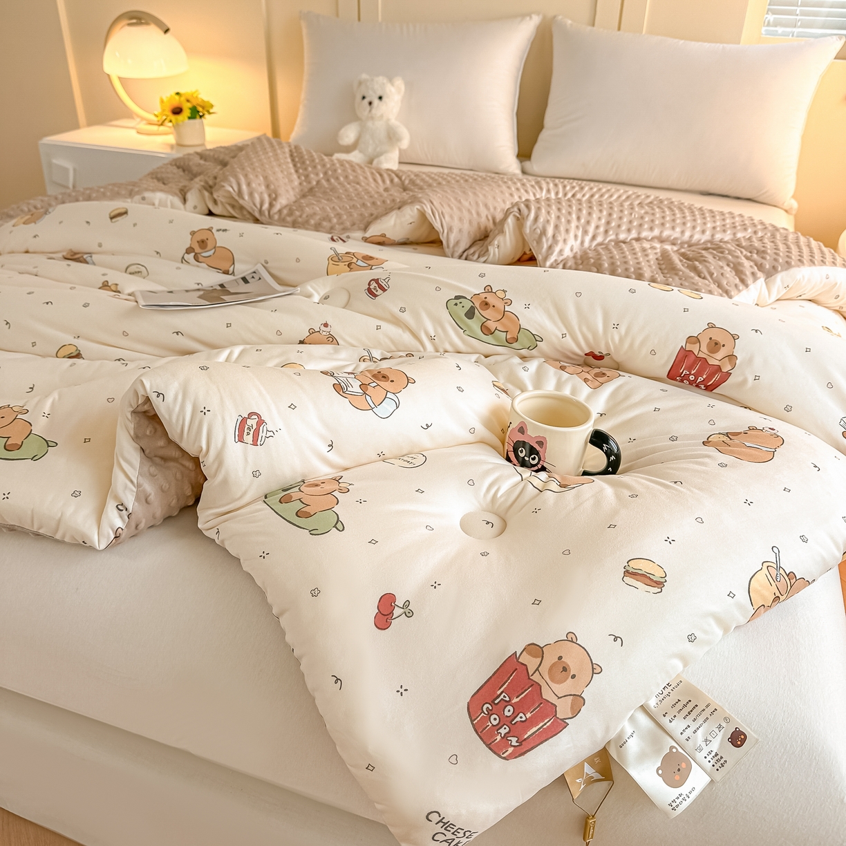 91家纺网 家纺一手货源 找家纺 纯优家纺 2025秋冬新款针织棉豆豆绒大豆秋冬被被子被芯（量大询价） 卡皮巴拉