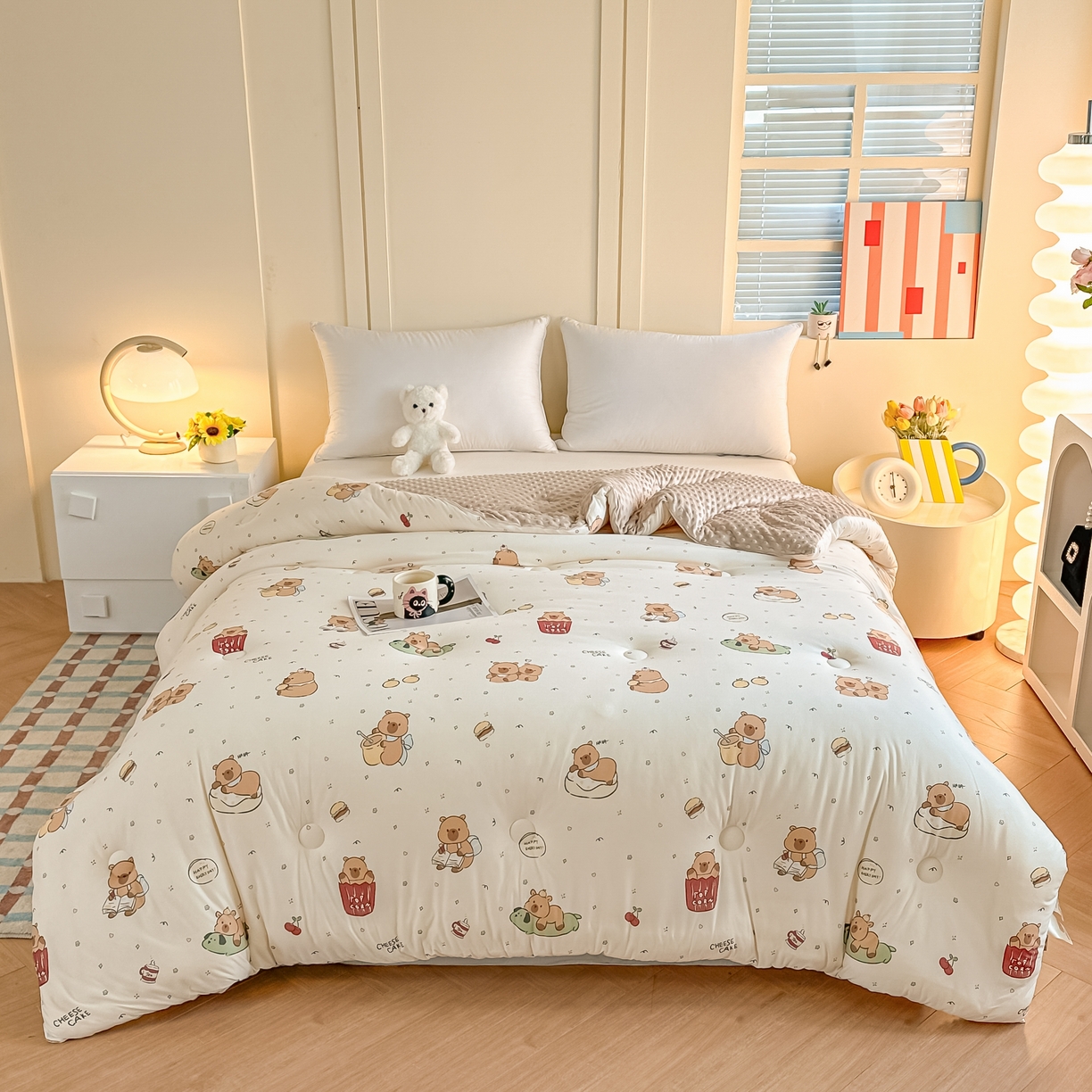 91家纺网 家纺一手货源 找家纺 纯优家纺 2025秋冬新款针织棉豆豆绒大豆秋冬被被子被芯（量大询价） 卡皮巴拉