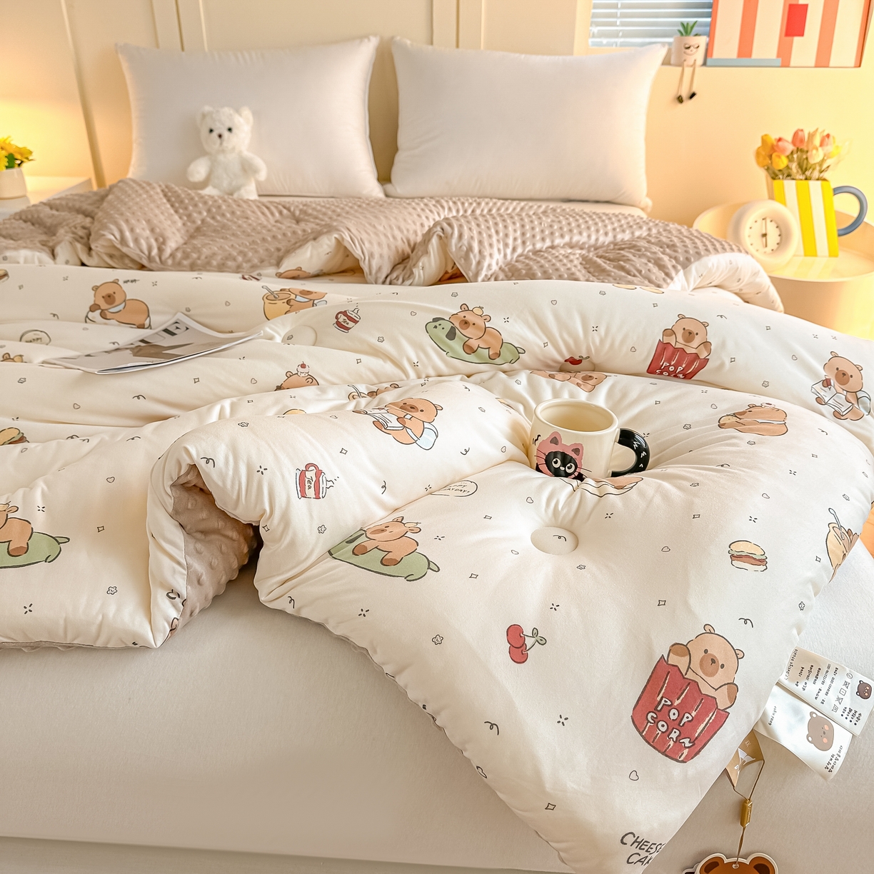 91家纺网 家纺一手货源 找家纺 纯优家纺 2025秋冬新款针织棉豆豆绒大豆秋冬被被子被芯（量大询价） 卡皮巴拉