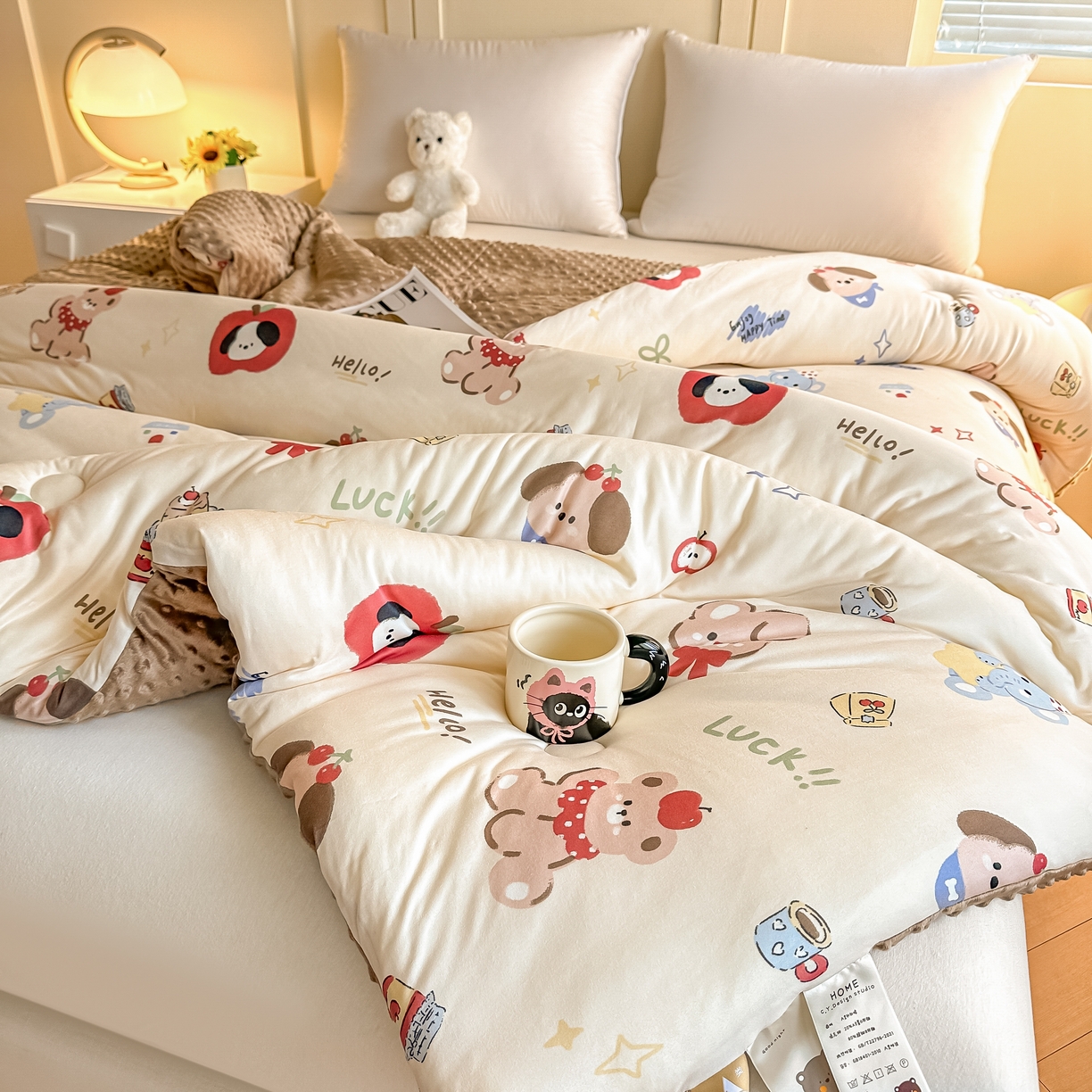 91家纺网 家纺一手货源 找家纺 纯优家纺 2025秋冬新款针织棉豆豆绒大豆秋冬被被子被芯（量大询价） 平安狗