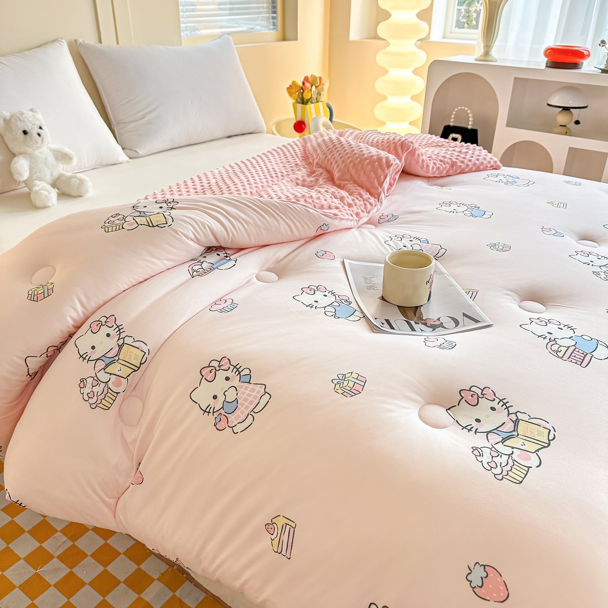 91家纺网 家纺一手货源 找家纺 纯优家纺 2025秋冬新款针织棉豆豆绒大豆秋冬被被子被芯（量大询价） 凯迪猫