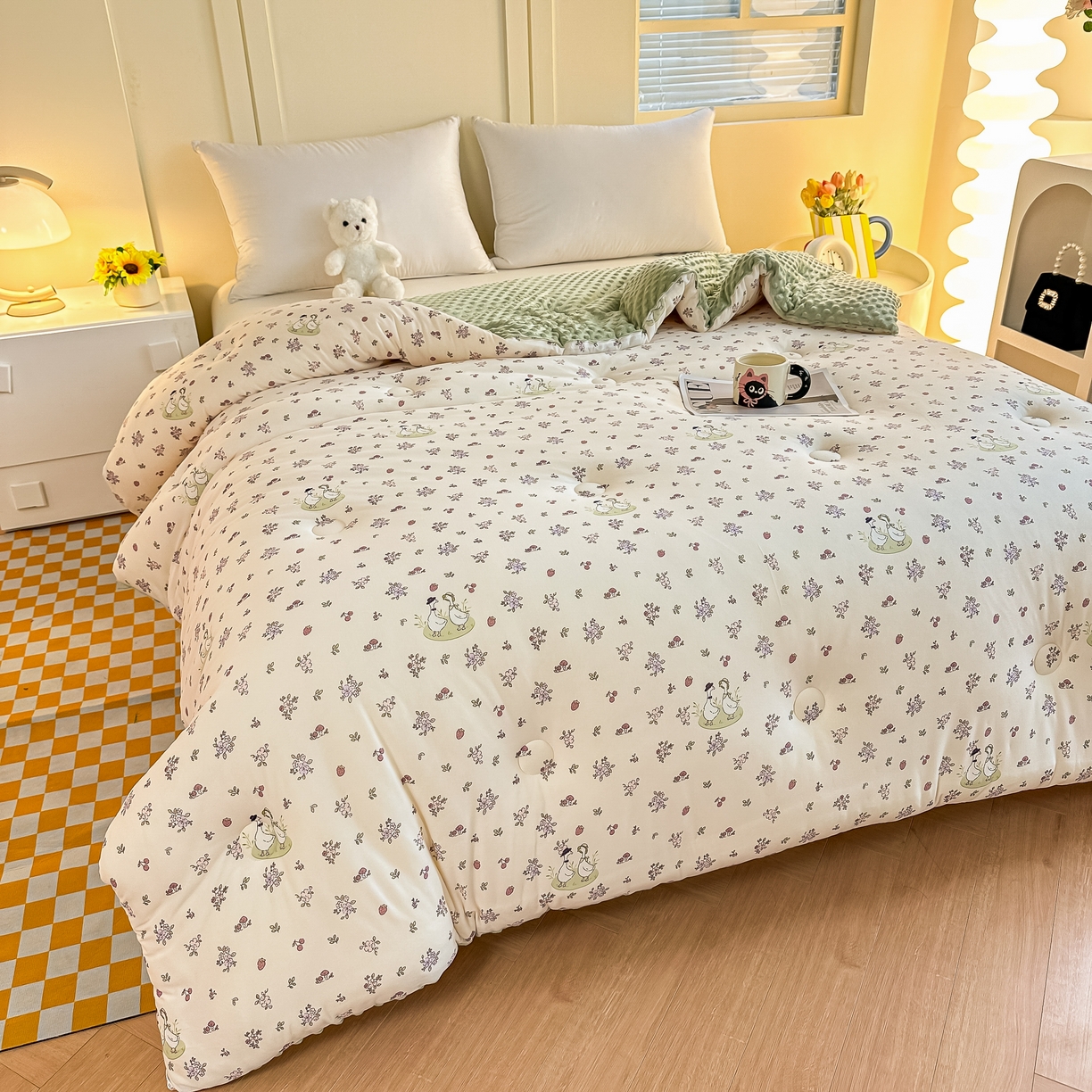 91家纺网 家纺一手货源 找家纺 纯优家纺 2025秋冬新款针织棉豆豆绒大豆秋冬被被子被芯（量大询价） 你好鸭