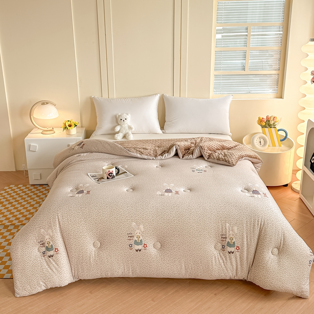 91家纺网 家纺一手货源 找家纺 纯优家纺 2025秋冬新款针织棉豆豆绒大豆秋冬被被子被芯（量大询价） 瑞贝卡