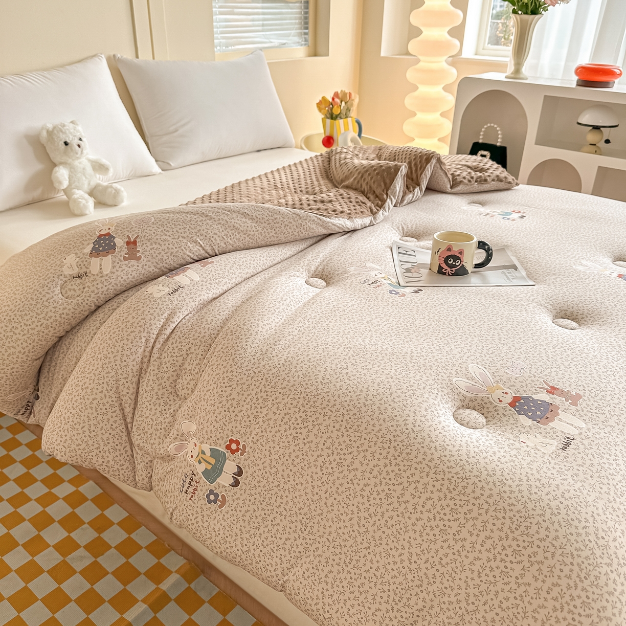 91家纺网 家纺一手货源 找家纺 纯优家纺 2025秋冬新款针织棉豆豆绒大豆秋冬被被子被芯（量大询价） 瑞贝卡