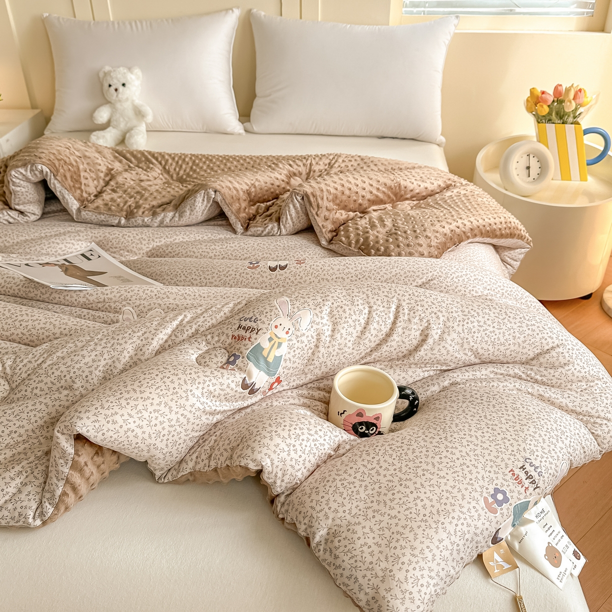 91家纺网 家纺一手货源 找家纺 纯优家纺 2025秋冬新款针织棉豆豆绒大豆秋冬被被子被芯（量大询价） 瑞贝卡