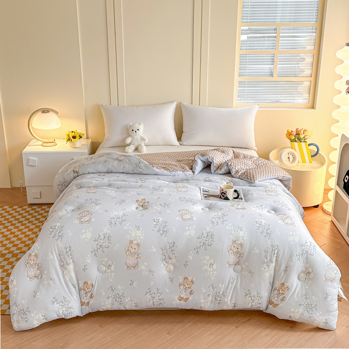 91家纺网 家纺一手货源 找家纺 纯优家纺 2025秋冬新款针织棉豆豆绒大豆秋冬被被子被芯（量大询价） 雪花熊