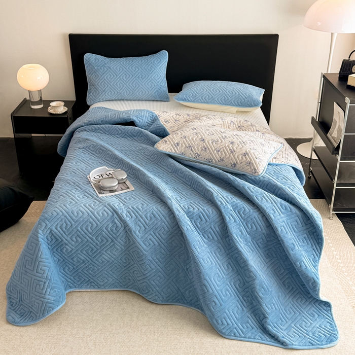 91家纺网 家纺一手货源 找家纺 （总）妮可 2025新款四季款双面可用一面棉一面220克牛奶绒夹棉床单床盖