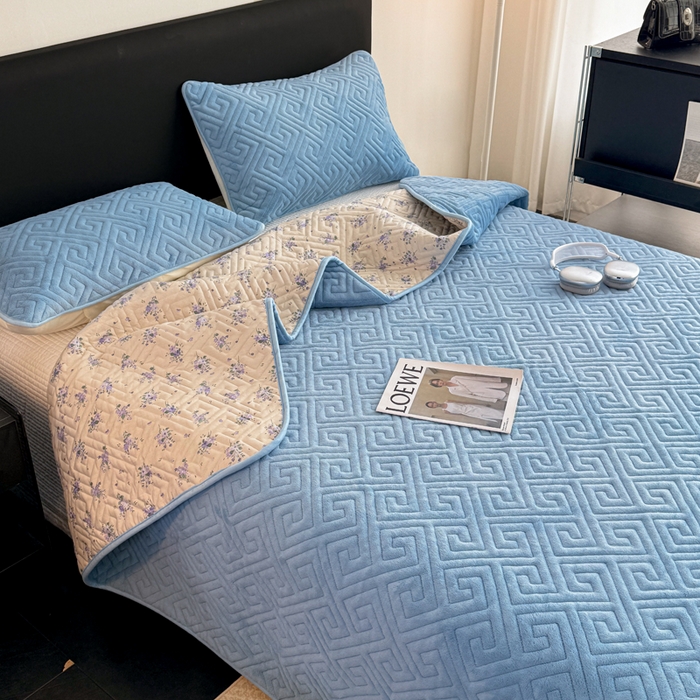 91家纺网 家纺一手货源 找家纺 （总）妮可 2025新款四季款双面可用一面棉一面220克牛奶绒夹棉床单床盖