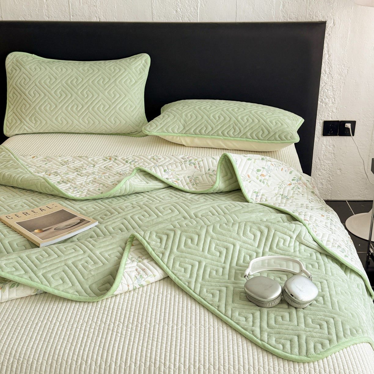 91家纺网 家纺一手货源 找家纺 妮可 2025新款四季款双面可用一面棉一面220克牛奶绒夹棉床单床盖 绿茉-遇见