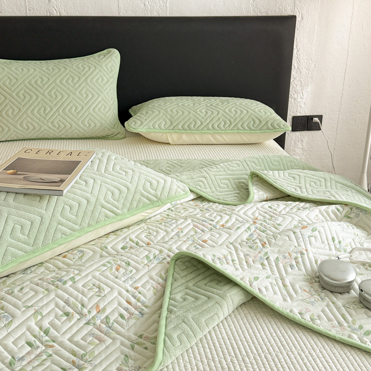 91家纺网 家纺一手货源 找家纺 妮可 2025新款四季款双面可用一面棉一面220克牛奶绒夹棉床单床盖 绿茉-遇见