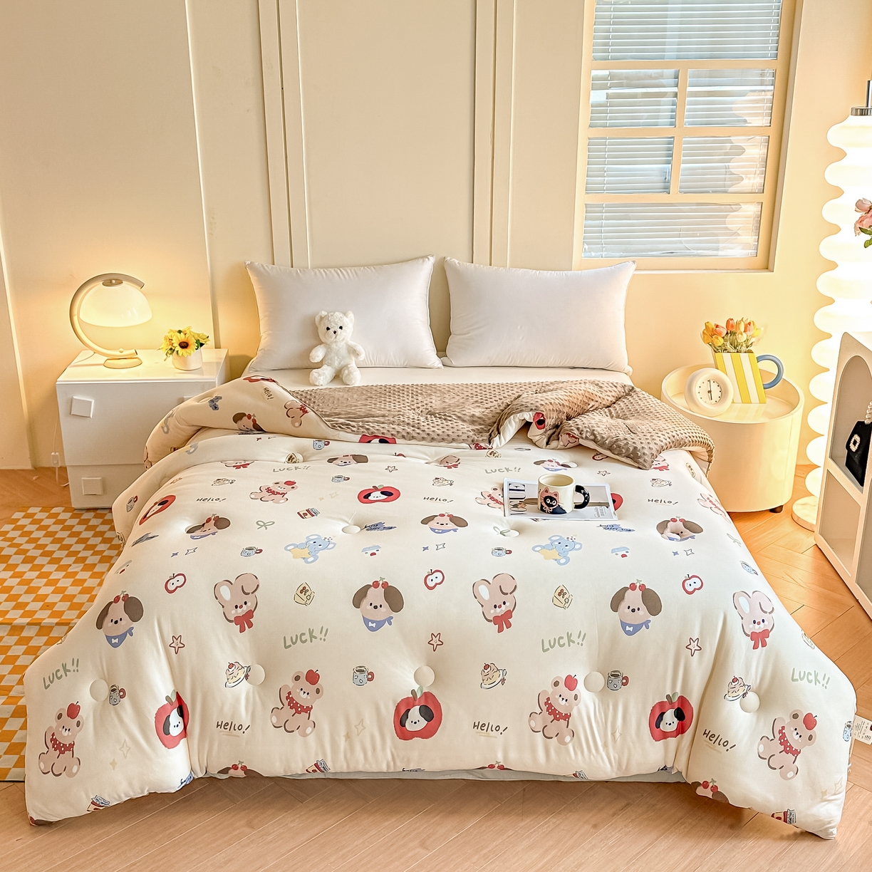 91家纺网 家纺一手货源 找家纺 纯优家纺 2025秋冬新款针织棉豆豆绒大豆秋冬被被子被芯（量大询价） 平安狗