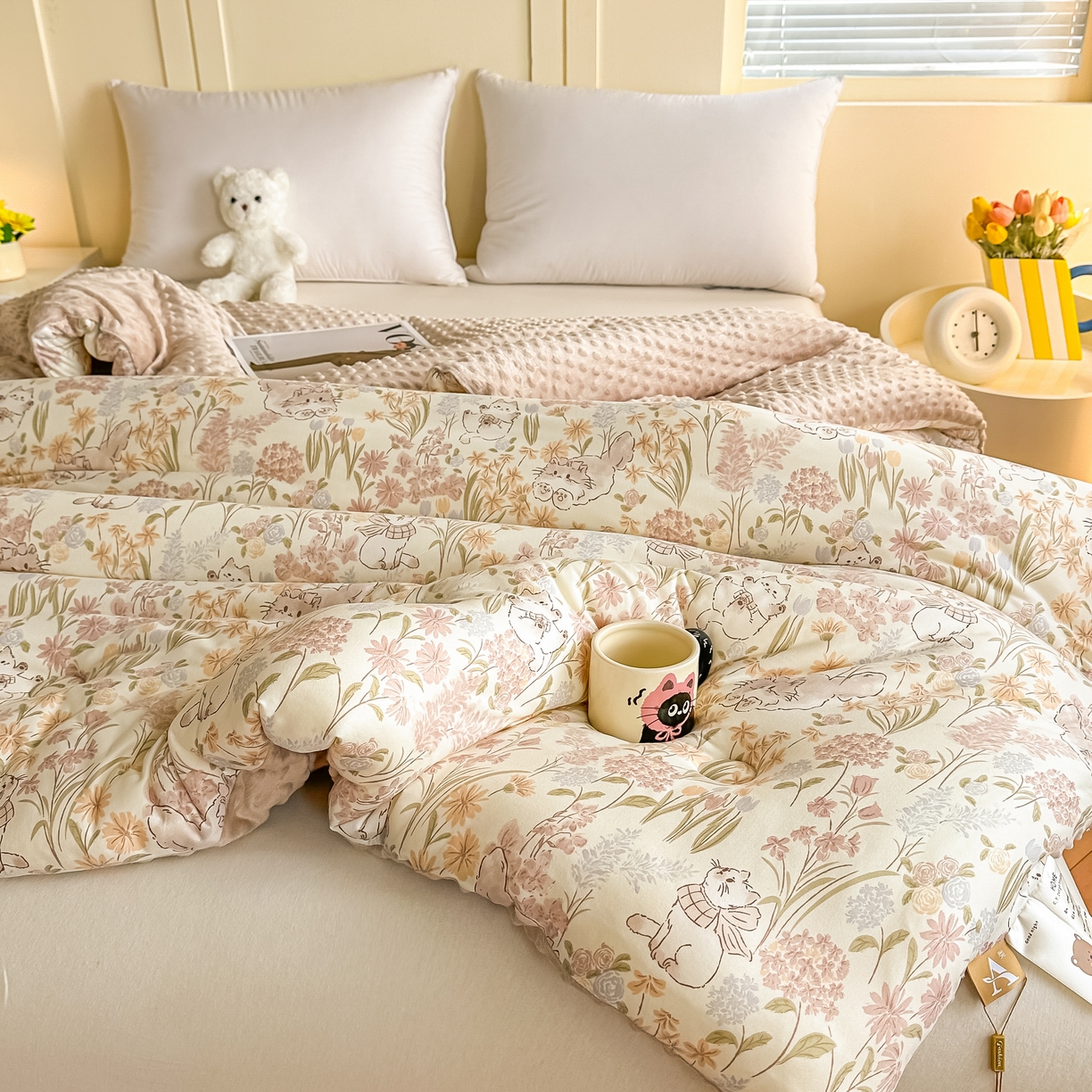 91家纺网 家纺一手货源 找家纺 纯优家纺 2025秋冬新款针织棉豆豆绒大豆秋冬被被子被芯（量大询价） 招财猫