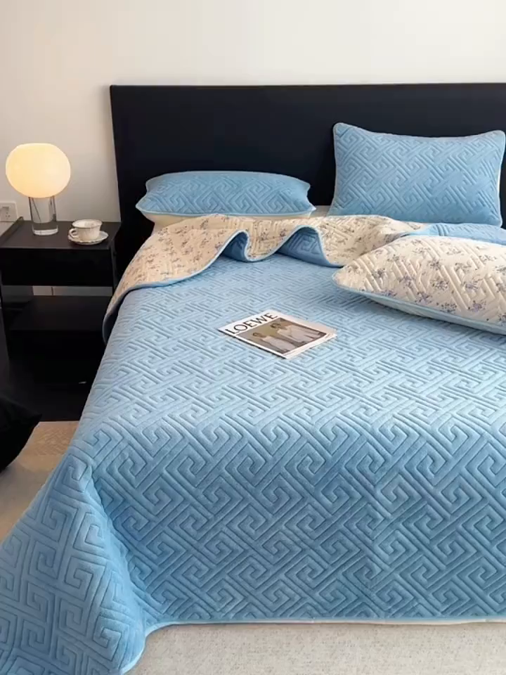 91家纺网 家纺一手货源 找家纺 （总）妮可 2025新款四季款双面可用一面棉一面220克牛奶绒夹棉床单床盖