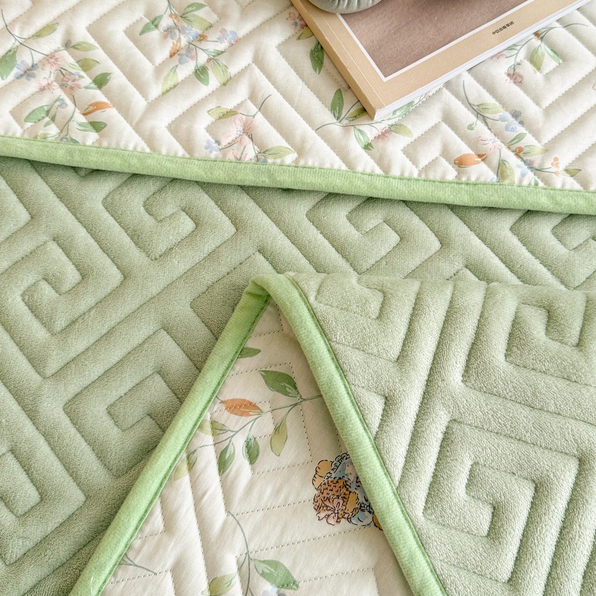 91家纺网 家纺一手货源 找家纺 妮可 2025新款四季款双面可用一面棉一面220克牛奶绒夹棉床单床盖 绿茉-遇见