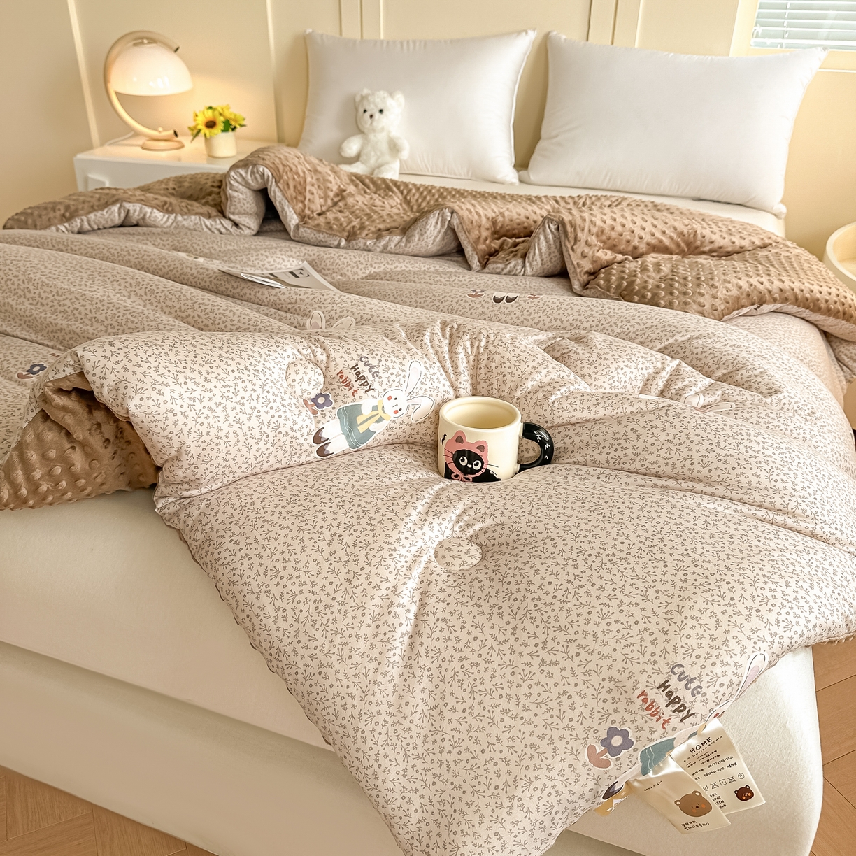 91家纺网 家纺一手货源 找家纺 纯优家纺 2025秋冬新款针织棉豆豆绒大豆秋冬被被子被芯（量大询价） 瑞贝卡