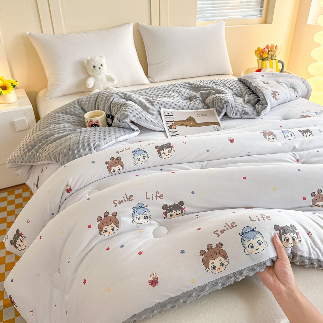 91家纺网 家纺一手货源 找家纺 纯优家纺 2025秋冬新款针织棉豆豆绒大豆秋冬被被子被芯（量大询价） 小小哪吒