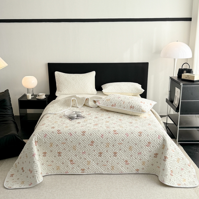 91家纺网 家纺一手货源 找家纺 妮可 2025新款四季款双面可用一面棉一面220克牛奶绒夹棉床单床盖 奶芙-小美满