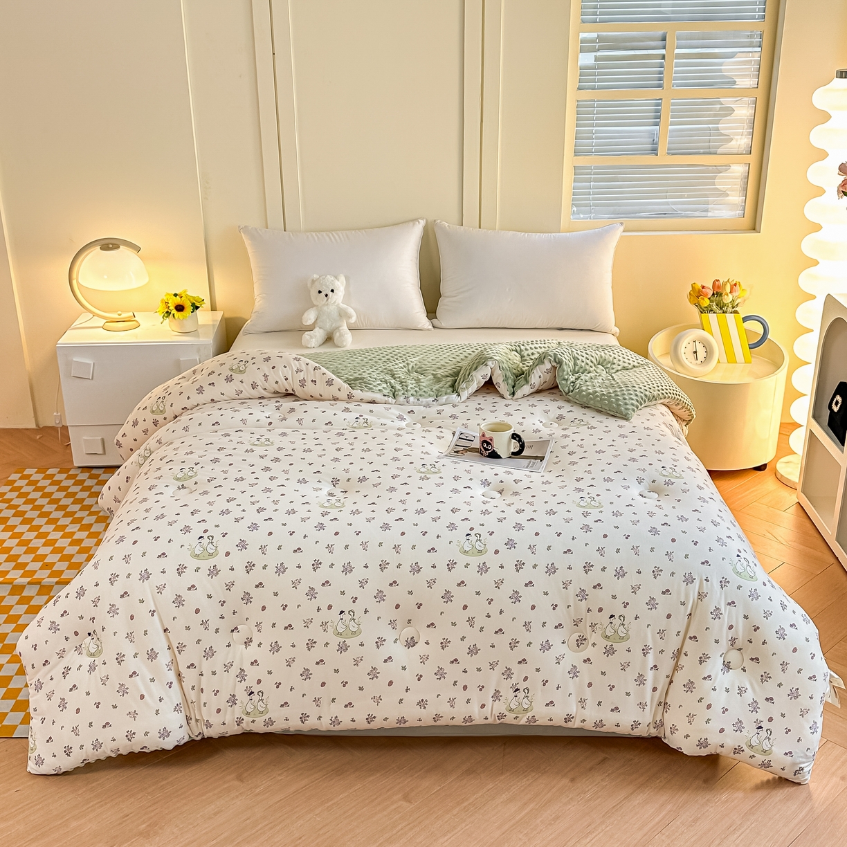 91家纺网 家纺一手货源 找家纺 纯优家纺 2025秋冬新款针织棉豆豆绒大豆秋冬被被子被芯（量大询价） 你好鸭