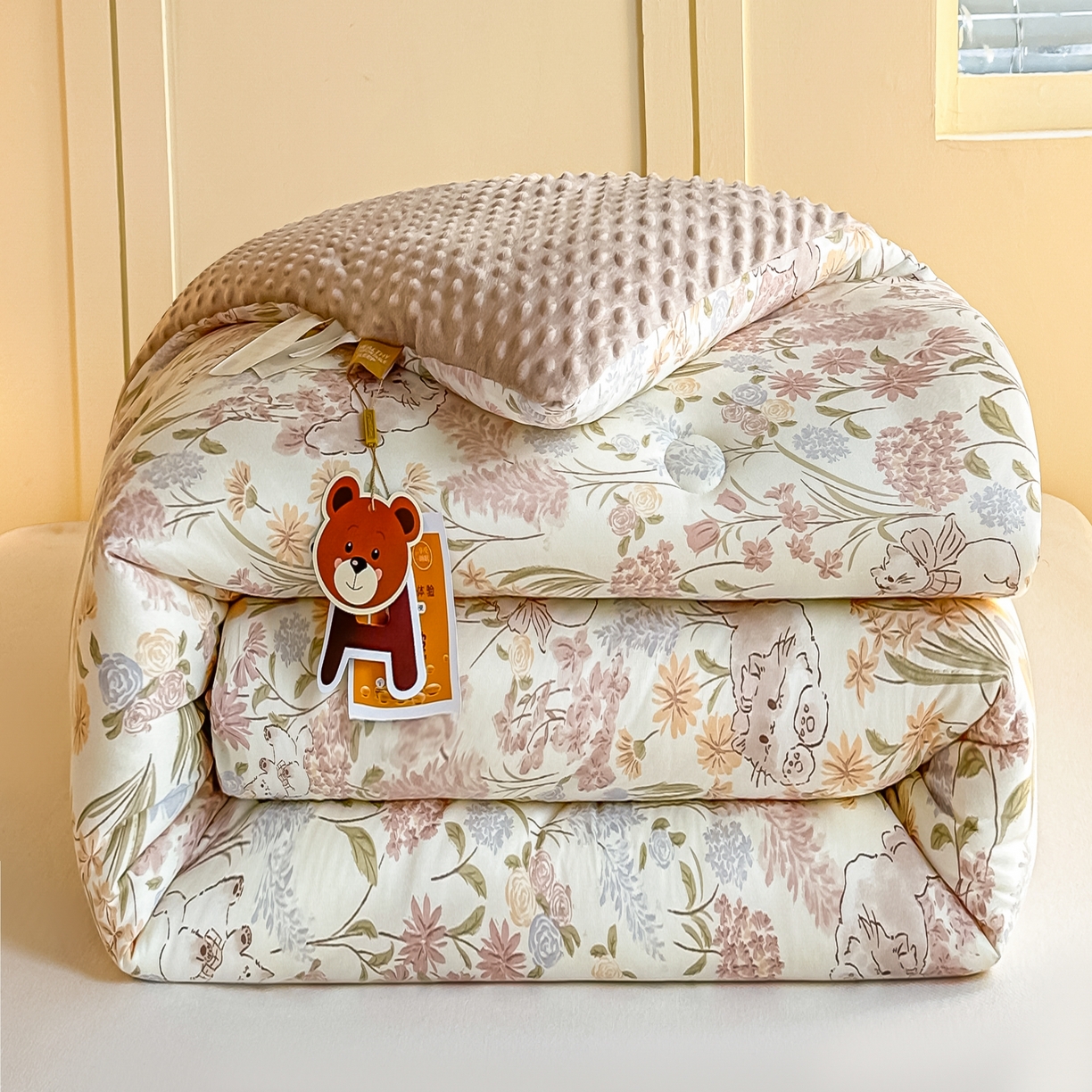 91家纺网 家纺一手货源 找家纺 纯优家纺 2025秋冬新款针织棉豆豆绒大豆秋冬被被子被芯（量大询价） 招财猫