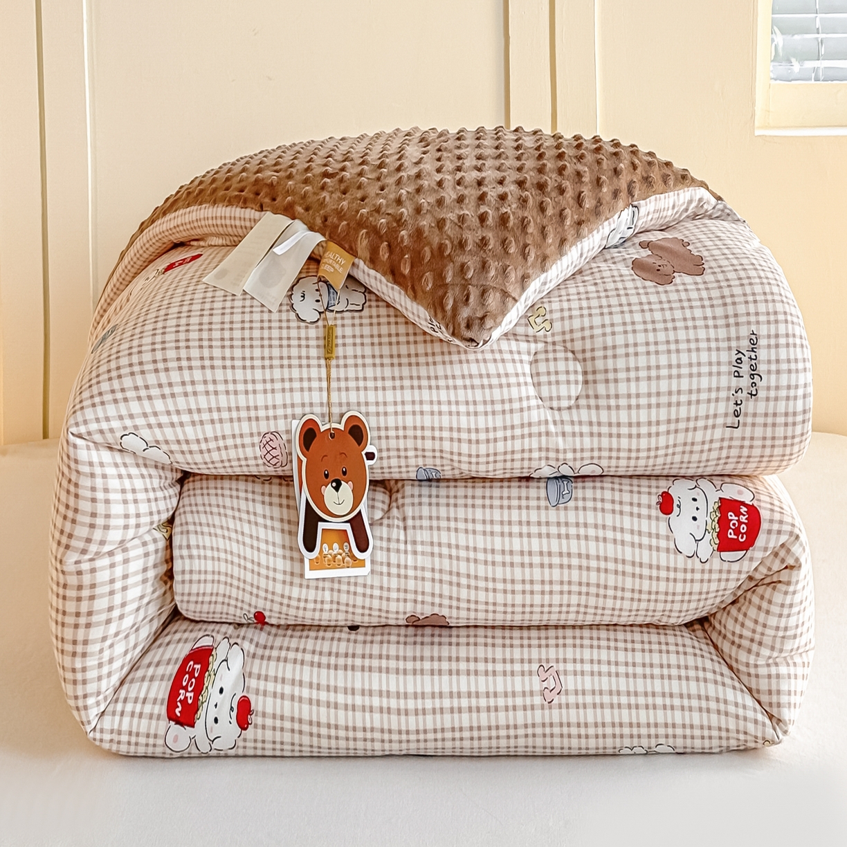 纯优家纺 2025秋冬新款针织棉豆豆绒大豆秋冬被被子被芯（量大询价） 格子狗