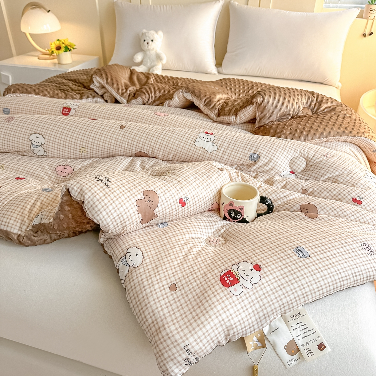 91家纺网 家纺一手货源 找家纺 纯优家纺 2025秋冬新款针织棉豆豆绒大豆秋冬被被子被芯（量大询价） 格子狗