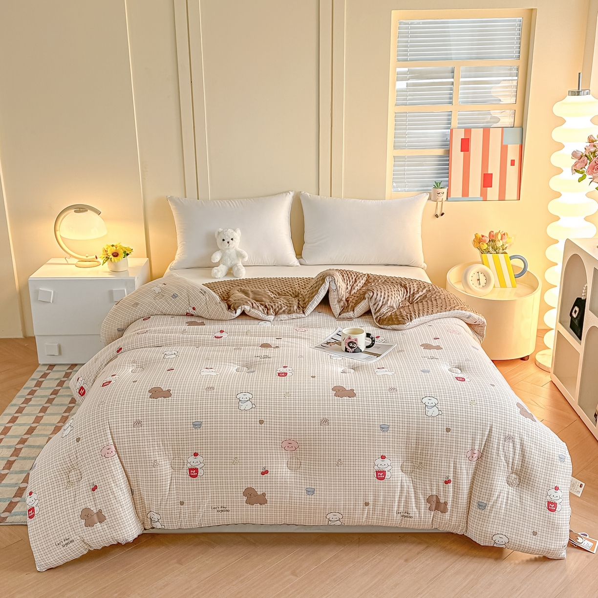 91家纺网 家纺一手货源 找家纺 纯优家纺 2025秋冬新款针织棉豆豆绒大豆秋冬被被子被芯（量大询价） 格子狗