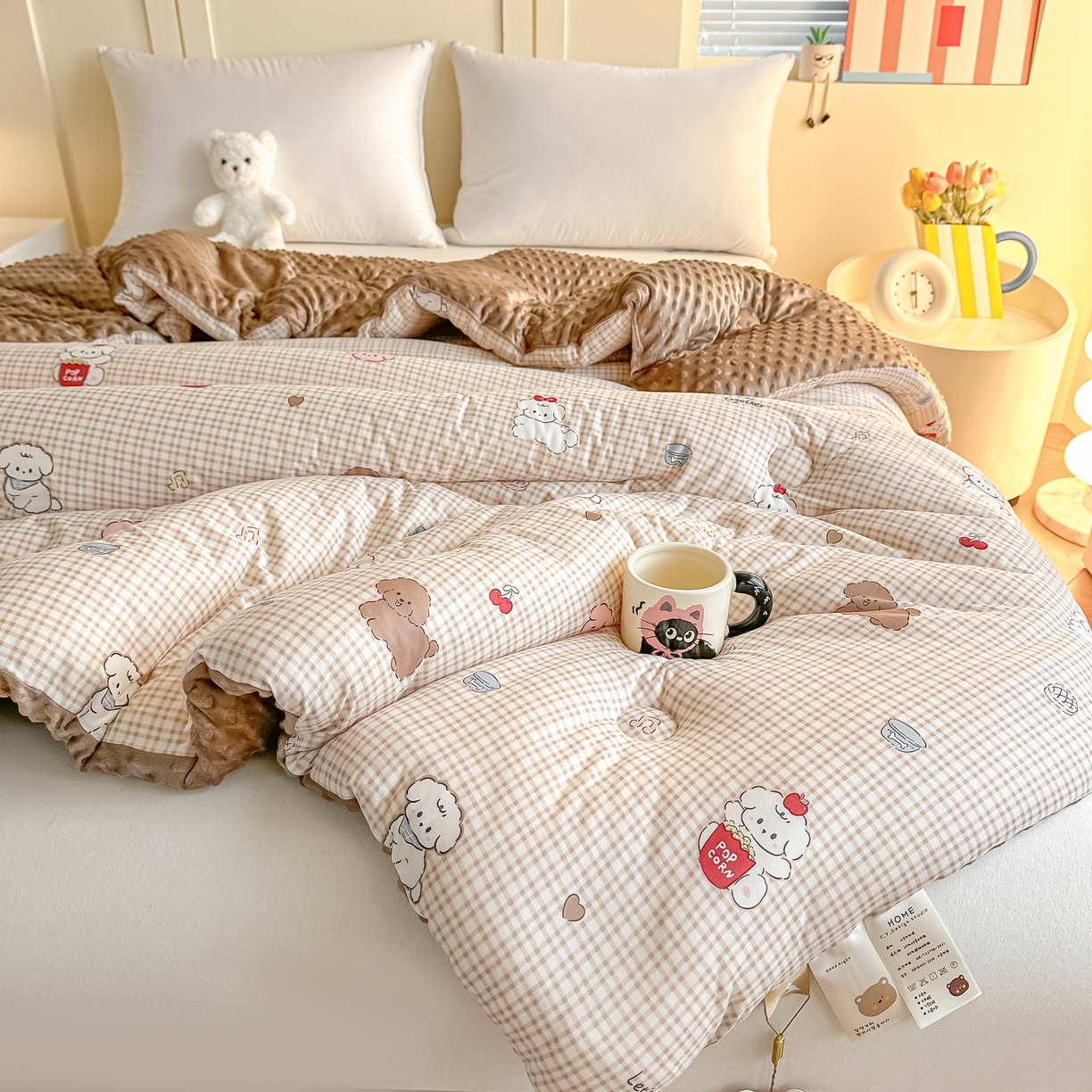 91家纺网 家纺一手货源 找家纺 纯优家纺 2025秋冬新款针织棉豆豆绒大豆秋冬被被子被芯（量大询价） 格子狗