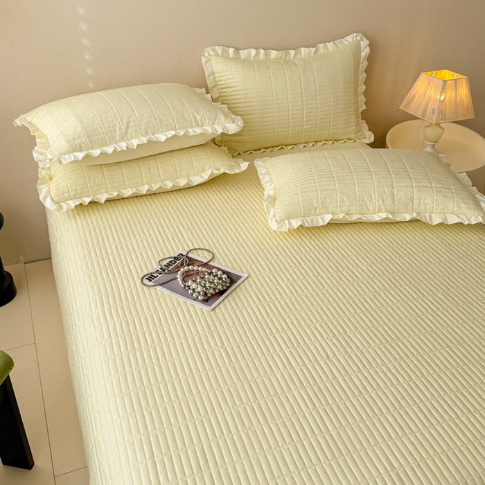 91家纺网 家纺一手货源 找家纺 （总）妮可 2025新款荷叶边纯棉绗缝四季款多功能床盖