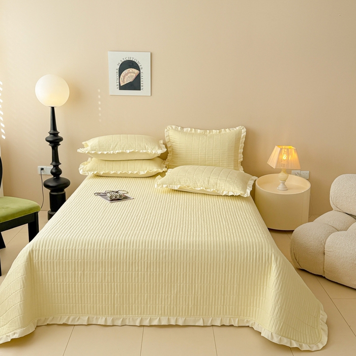 91家纺网 家纺一手货源 找家纺 （总）妮可 2025新款荷叶边纯棉绗缝四季款多功能床盖