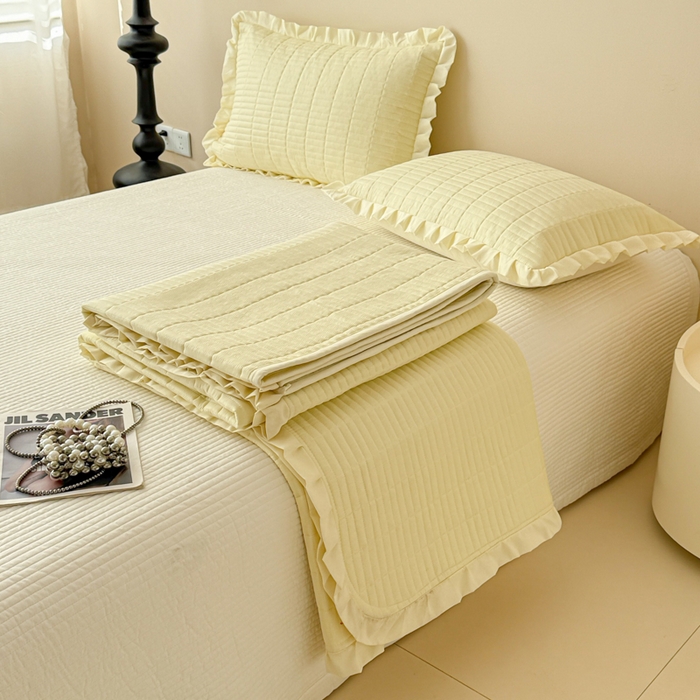 91家纺网 家纺一手货源 找家纺 （总）妮可 2025新款荷叶边纯棉绗缝四季款多功能床盖